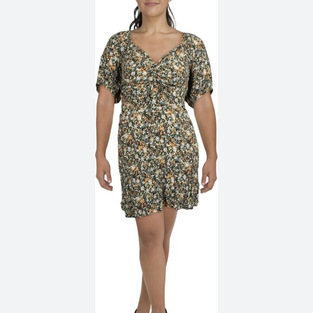 Cotton On Curve Violet Puff Sleeve Tie Front Mini Women 16 Floral Smocked